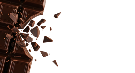 Chocolate bar breaking apart isolated on transparent background