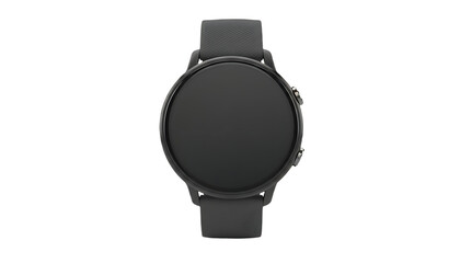 Sleek Black Smartwatch with Round Display and Matching Band.