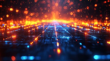 Digital pathway, glowing orange and blue