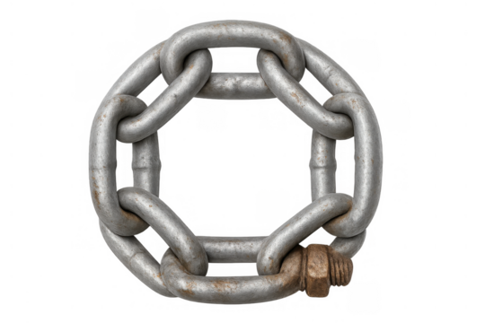 Metal chain links forming a circle with shackle, symbolizing strength, security, connection, unity, and protection, transparent background