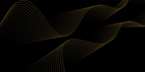 Gold abstract waves background. Golden curve lines vector illustration isolated on black. Luxury glitter shiny swirl pattern. Elegant modern fashion design element.