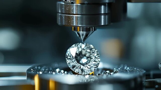 Diamond Hardness Testing Machine: Close-up of Indenter Applying Force to a Brilliant Cut Diamond for Quality Control