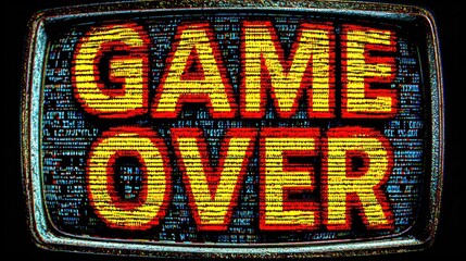 Retro "GAME OVER" message displayed on a screen with static and a dark background