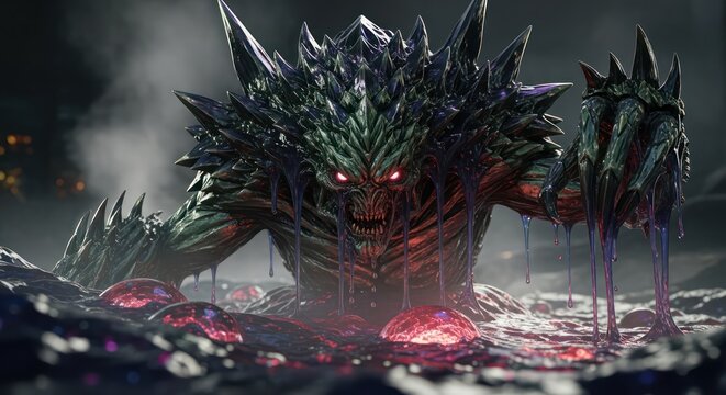 Emerging horror an ominous and formidable creature rises from the depths of despair