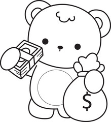 Coloring pages of Illustration of cute bear winter icon. Outline of bear winter 