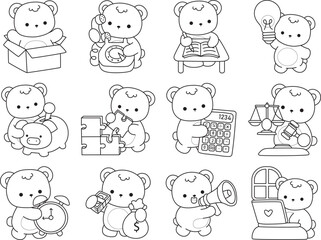 Coloring pages of Illustration of cute bear winter icon. Outline of bear winter 