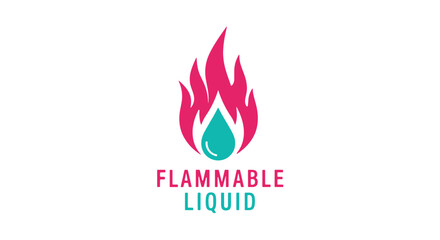 Flammable Liquid Warning Sign with Fire and Droplet Icon.