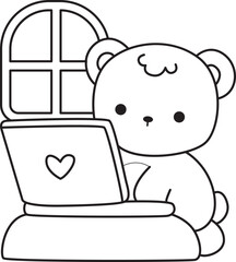 Coloring pages of Illustration of cute bear winter icon. Outline of bear winter 