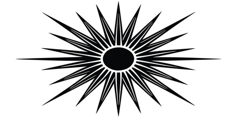 Abstract Burst Starburst Sun Icon in Black and White Vector Illustration