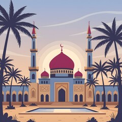 Desert Mosque at Sunset