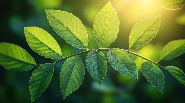 Fresh green leaves bathed in sunlight