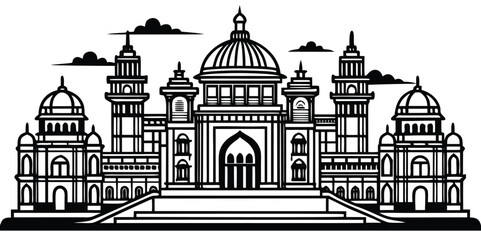 Flat Vector Illustration of a Grand Architectural Landmark with Domes and Towers