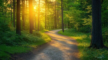 Obraz premium Sunlight path through forest