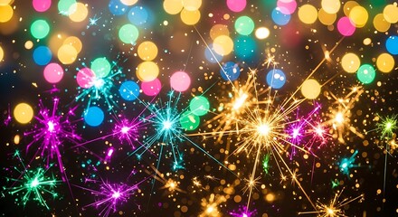 Sparkling fireworks display with colorful bokeh background festive celebration