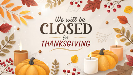 Office Closed For Thanksgiving, Thanksgiving Holiday Closure Notice, Office Out of Office Thanksgiving Graphic, Professional Thanksgiving Closing Sign, Company Holiday Hours Thanksgiving