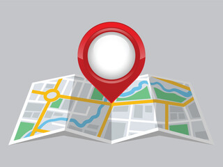 Simple Folded City Navigation Map with Glossy Red Pointer Icon