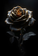 Golden Dust on Midnight Bloom: Dramatic Black Rose Art