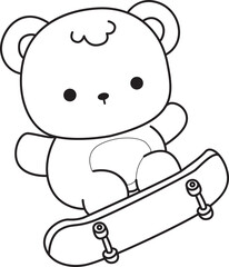 Coloring pages of Illustration of cute bear winter icon. Outline of bear winter 
