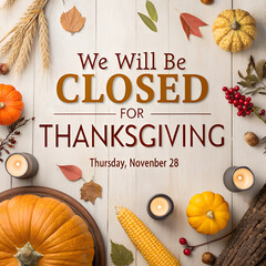 Office Closed For Thanksgiving, Thanksgiving Holiday Closure Notice, Office Out of Office Thanksgiving Graphic, Professional Thanksgiving Closing Sign, Company Holiday Hours Thanksgiving