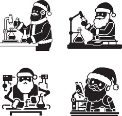 Santa the Scientist, A Whimsical Christmas Science and Laboratory Vector Illustration Set
