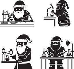 Santa the Scientist, A Whimsical Christmas Science and Laboratory Vector Illustration Set