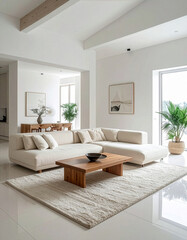 Fototapeta premium Modern living room design urban apartment interior photography minimalist aesthetic bright and airy environment