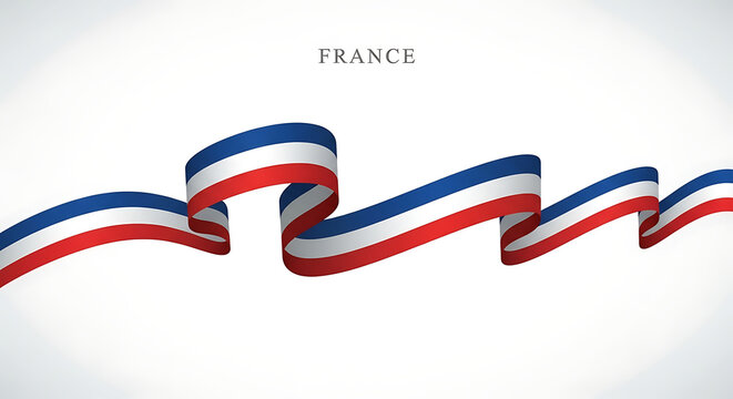 Elegant waving french tricolor ribbon on a clean white background symbolizing national pride