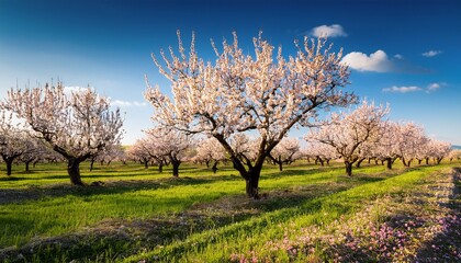 Fototapeta premium blossoming almond trees in a field