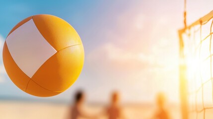 Recreation Teenagers playing volleyball at the beach, enjoying recreational fun in the sun.