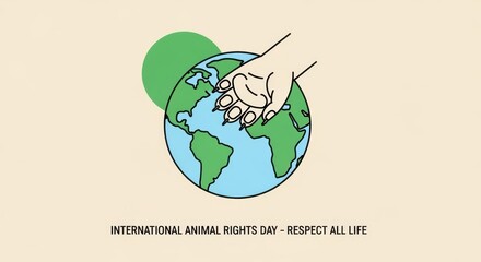Illustration for International Animal Rights Day with an animal paw on planet Earth. Minimalist graphic promoting animal welfare and conservation. Respect all life message