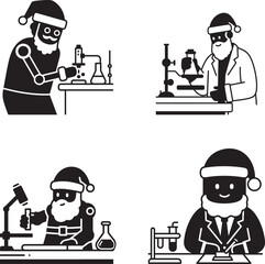 Santa the Scientist, A Whimsical Christmas Science and Laboratory Vector Illustration Set