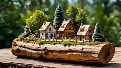 Miniature Village in a Log 2