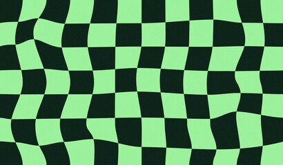 Green Checker Pattern Fabric Cloth Background Abstract Geometric Wavy Optical Illusion Design