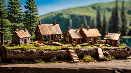 Miniature Village in a Log 3