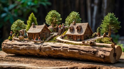 Miniature Village in a Log 4