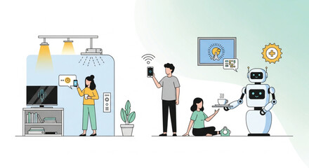 Artificial Intelligence Vector Smart Living and AI Assistance Illustration