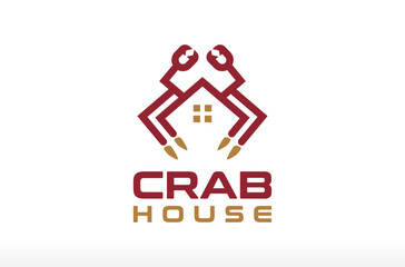 Crab House Logo Design, crab and lobster logo design, restaurant logo, house construction logo, crane shape and modern minimal line with home Vector Icon Symbol Silhouette Illustration brand business