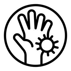 Dirty hand and bacteria line icon, hygiene danger concept. Vector graphics. Bacteria on palm sign on white background, style icon mobile or web design.