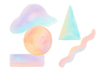 Fototapeta premium Abstract pastel watercolor shapes collection transparent background