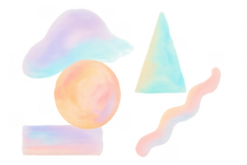 Abstract pastel watercolor shapes collection transparent background