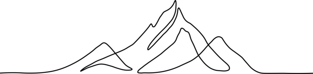 Minimalist black line drawing of mountain peaks summit