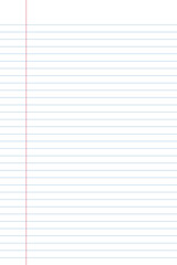 Classic blank lined notebook paper texture with a red vertical margin on the left side.