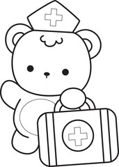 Coloring pages of Illustration of cute bear winter icon. Outline of bear winter 