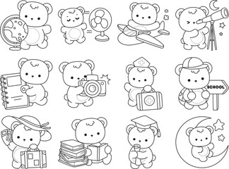 Coloring pages of Illustration of cute bear winter icon. Outline of bear winter 