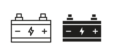 Car battery icon set. Outline symbol editable.