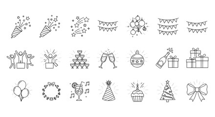 Fototapeta premium Collection of line art icons representing celebration and party elements