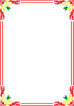 Traditional decorative frame with red, yellow, and green ornament design