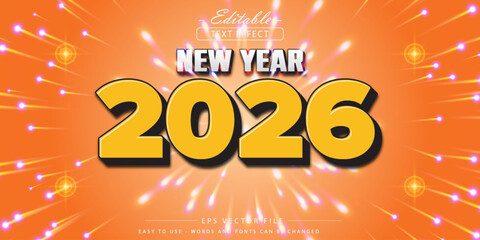 Happy New Year 2024 Vector Text Effect. Yellow and Orange Color Text Style