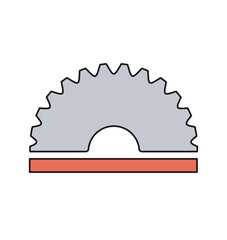 Semicircle gear icon in grey with a red rack illustrating a mechanical system for motion and power transmission