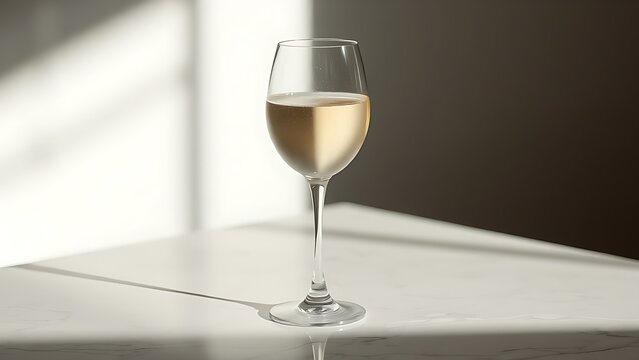 marbel. A crystal-clear wine glass on marble, adorned with condensation droplets and soft backlighting. bar promotions, beverage menus, designed for food & beverage menus and cafe branding.